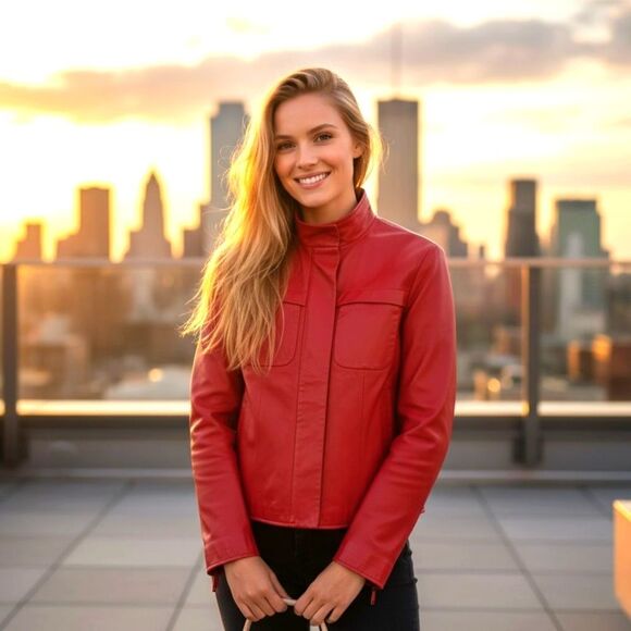 g-ym Jackets & Blazers - Elegant Pink Leather Biker Jacket for Women Size S